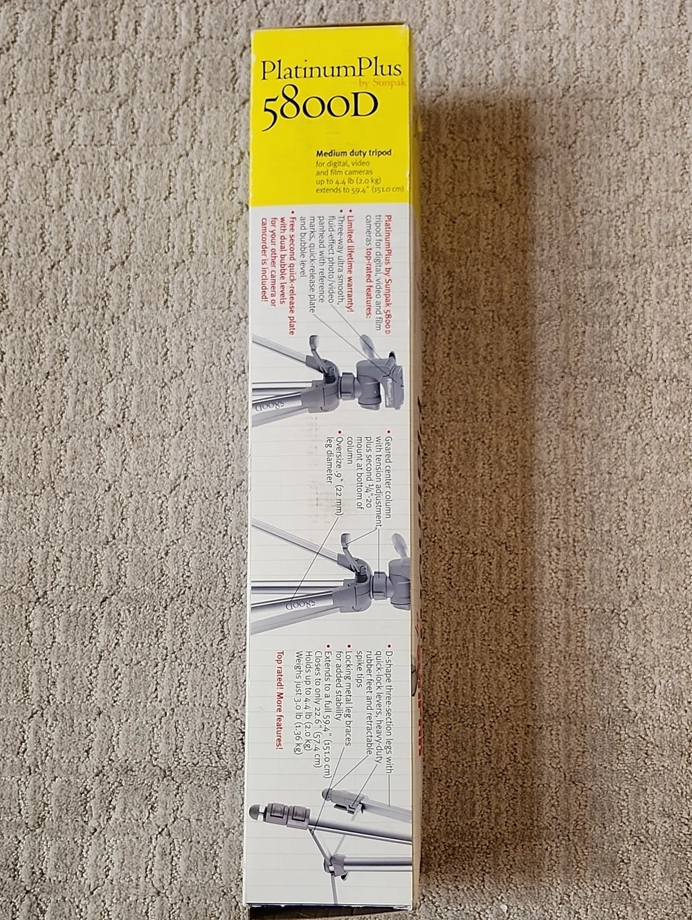 Tripod Camera Support For Digital, Video And Cameras Medium Duty Weight 3.0 Lb